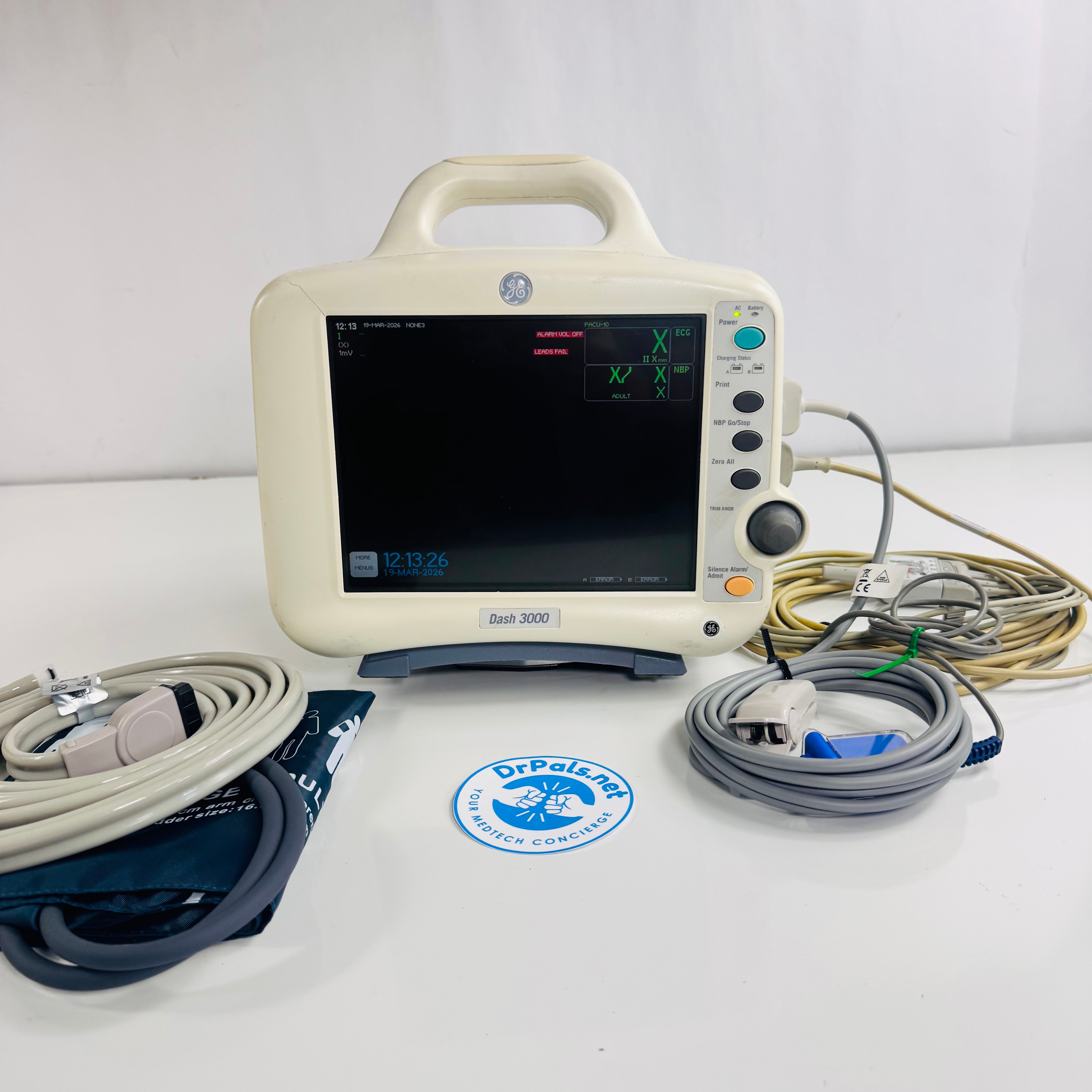 GE Dash 3000 | Patient Monitor with Sensors – NIBP, Nellcor SpO2, ECG,Temp & Printer