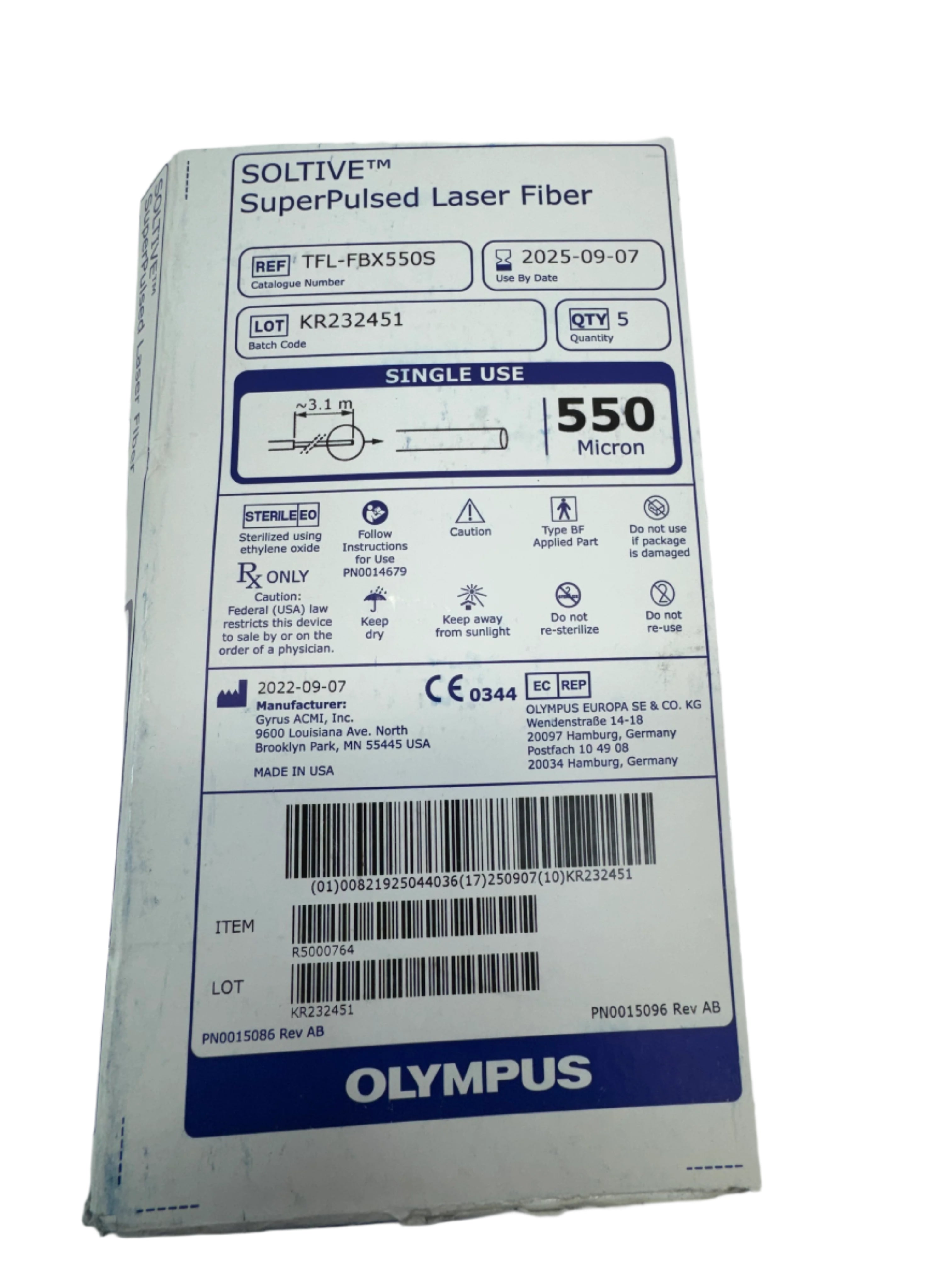 Olympus TFL-FBX550S | 550 Micron SOLTIVE Thulium Fiber Laser Fiber - OUT OF DATE