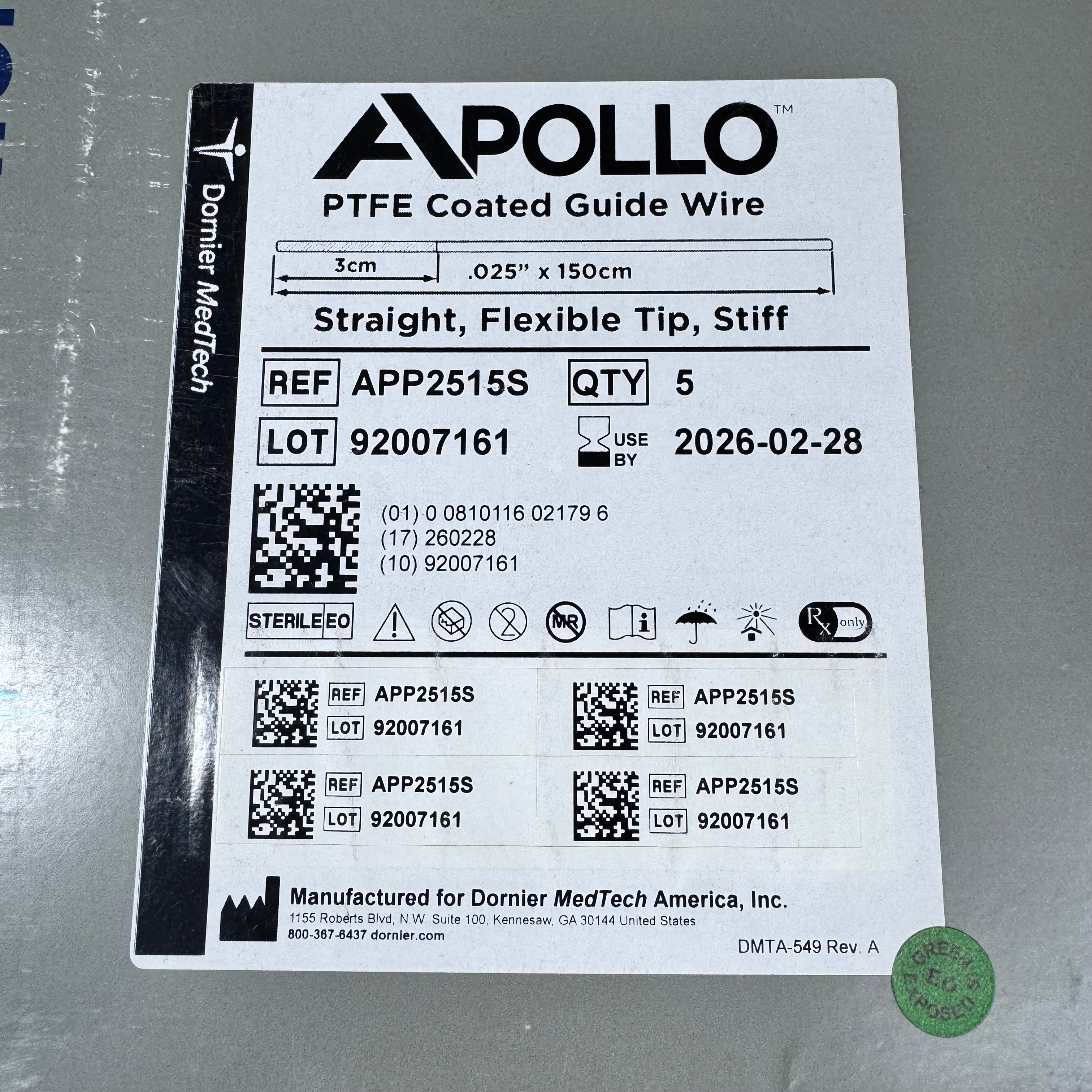 Dornier APP2515S | Apollo PTFE Coated Guide Wire 5 per box