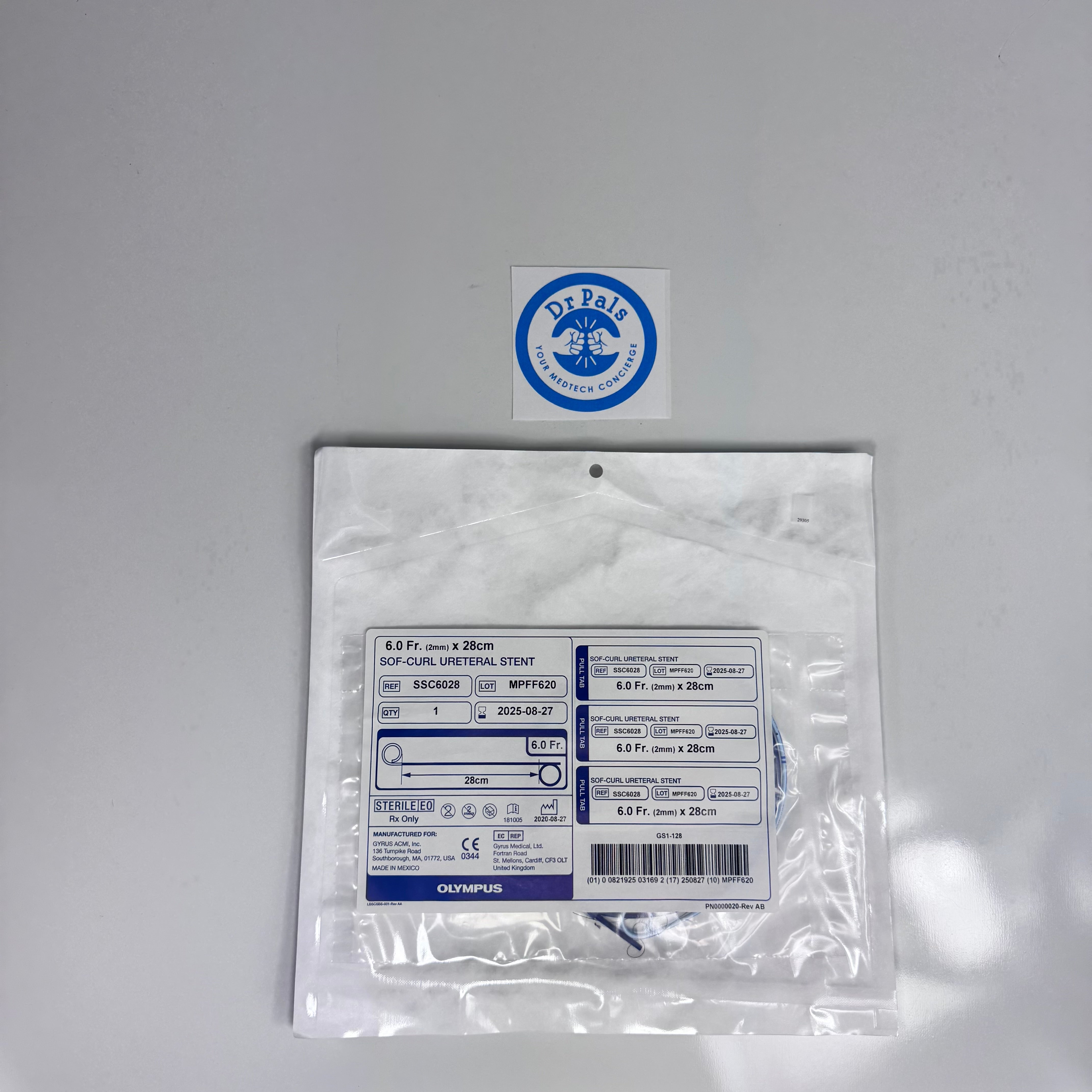 Olympus SSC6028 | Sof-Curl Ureteral Stent, 6 Fr x 28 cm OUT OF DATE
