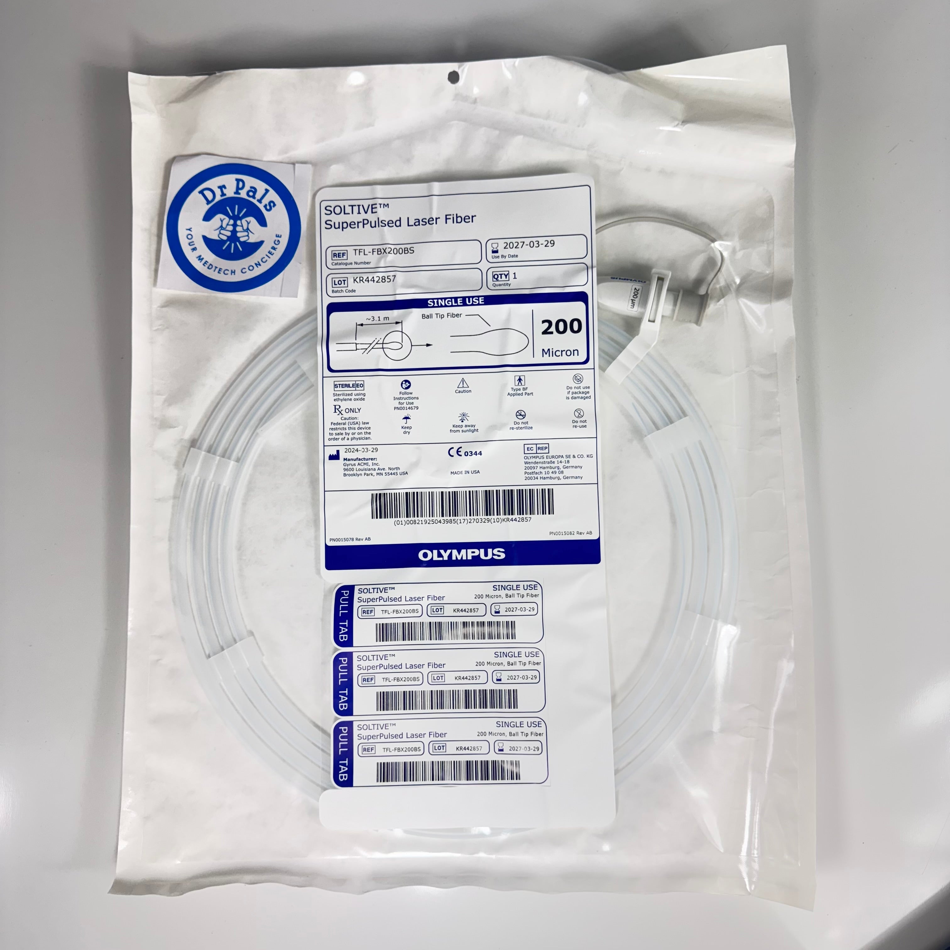 Olympus TFL-FBX200BS | 200 Micron SOLTIVE Ball Tip Thulium Fiber Laser Fiber In Date
