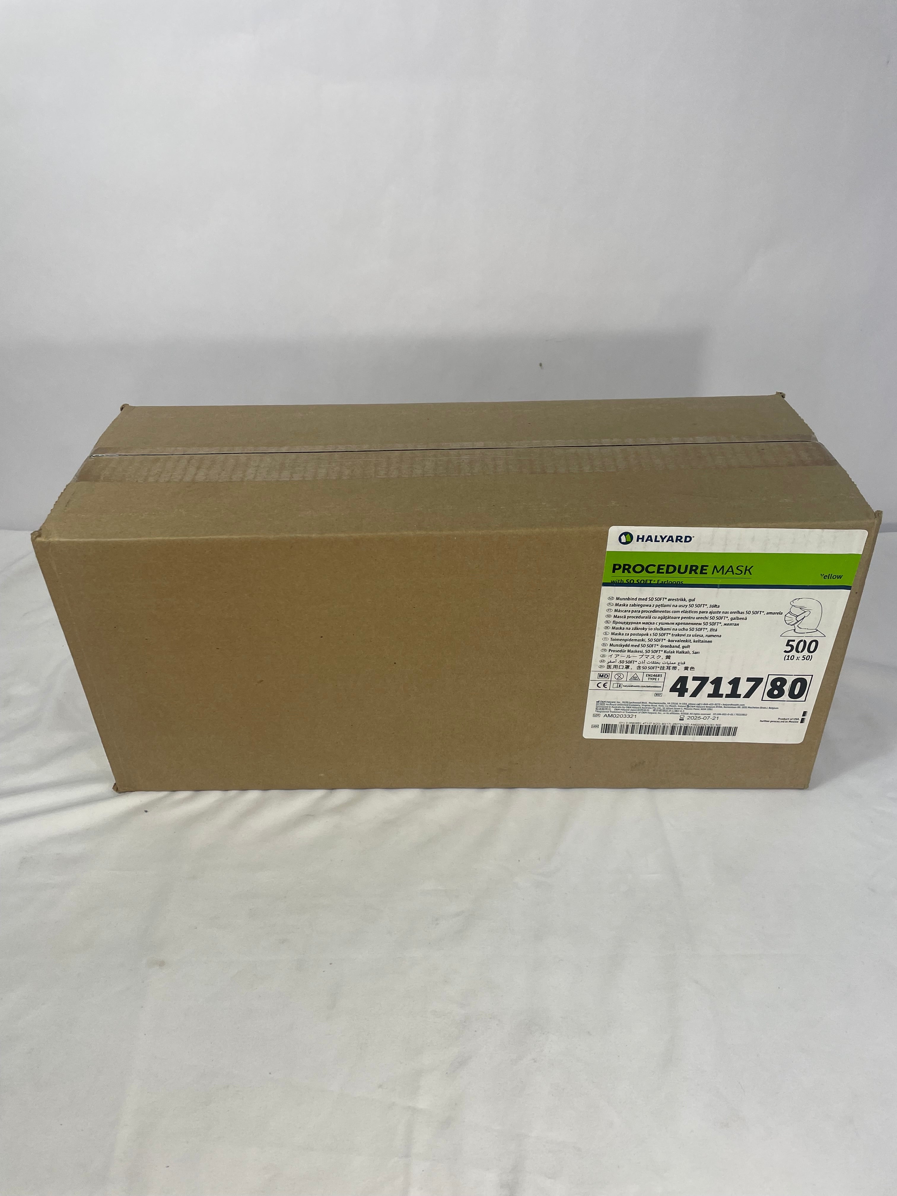 Halyard 47117 80 | Procedure Mask 500/Case Yellow Pleated with Soft Earloops