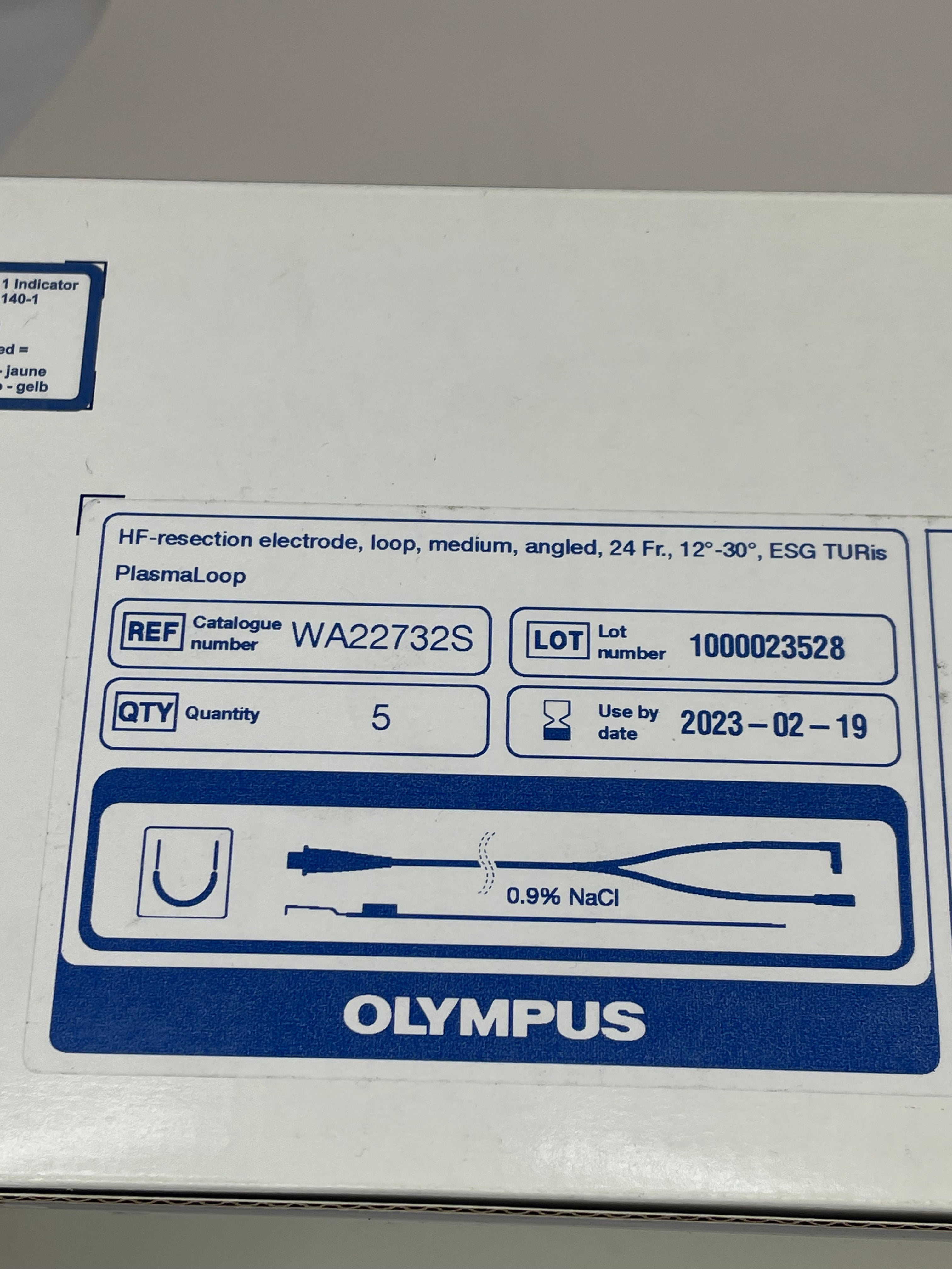 Olympus WA22732S | HF-Resection Electrode, Loop Medium, Angled, 24 fr., 12-30 degrees, ESG, TURis PlasmaLoop. 5 in a box OUT OF DATE