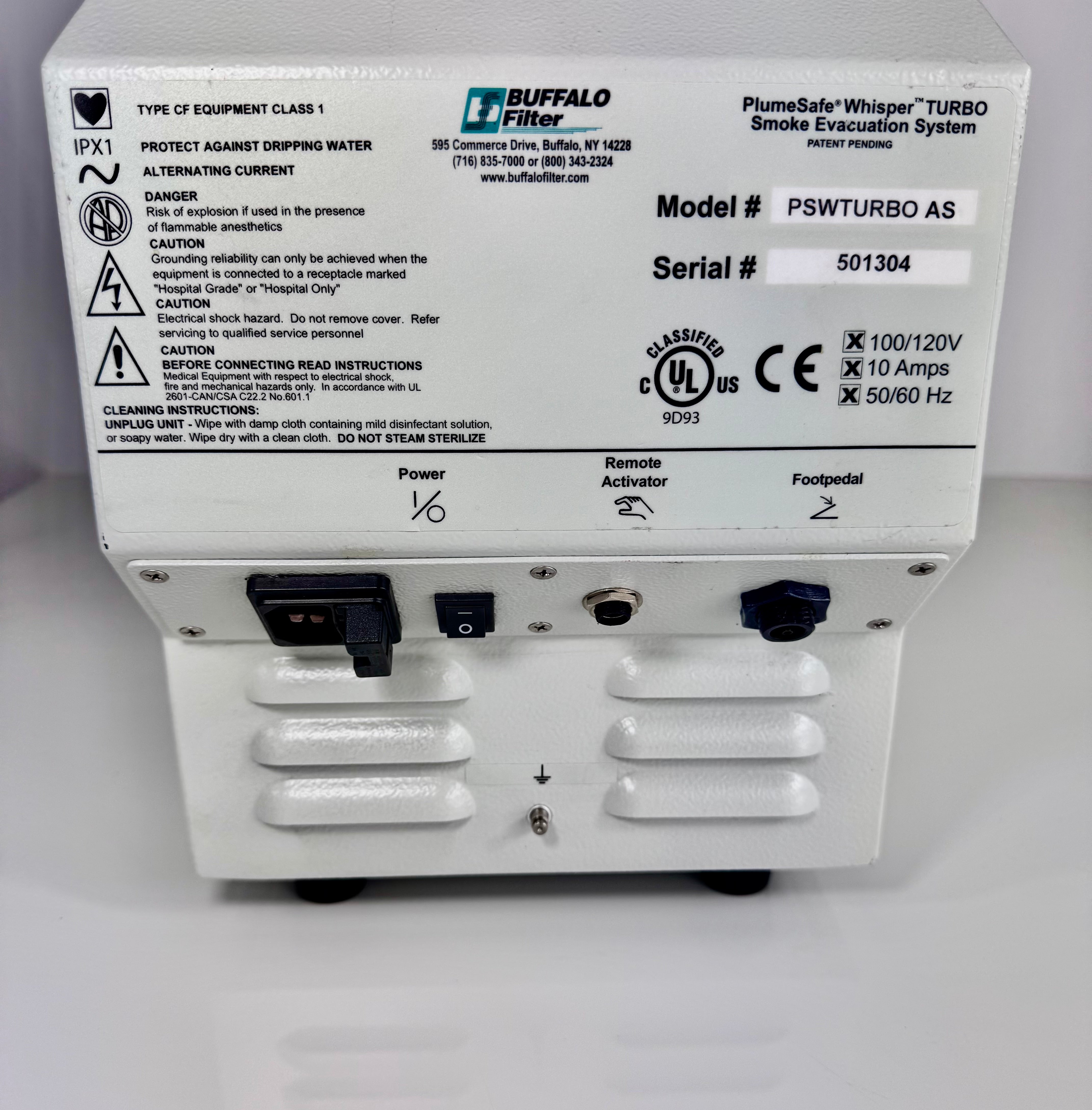 Buffalo Filter PSWTURBO AS | PlumeSafe Turbo Smoke Evacuation System – Advanced Surgical Smoke Filtration