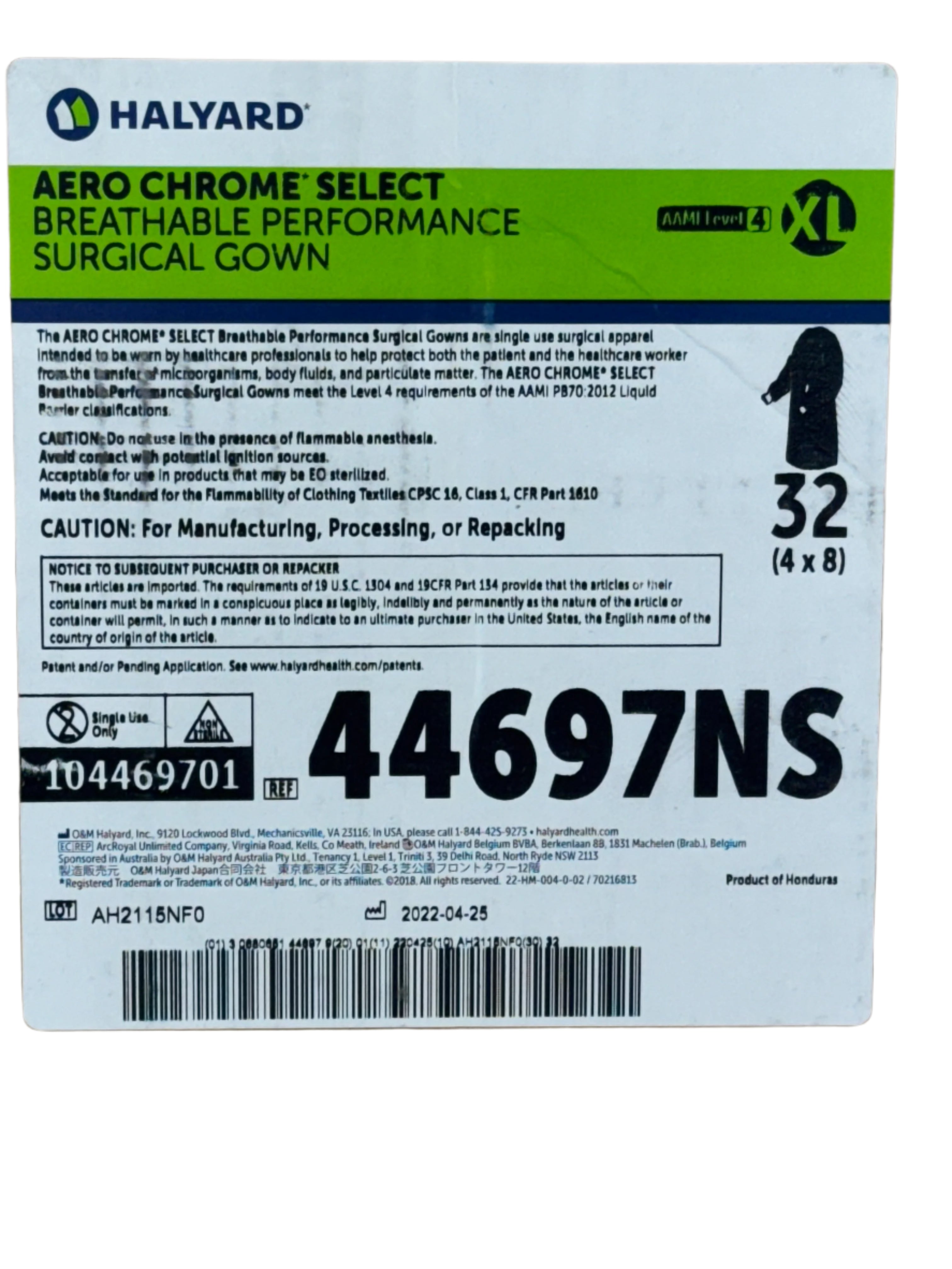 Halyard 44697NS | Aero Chrome Non Sterile XL Surgical Gown AAMI Level 4 Protection