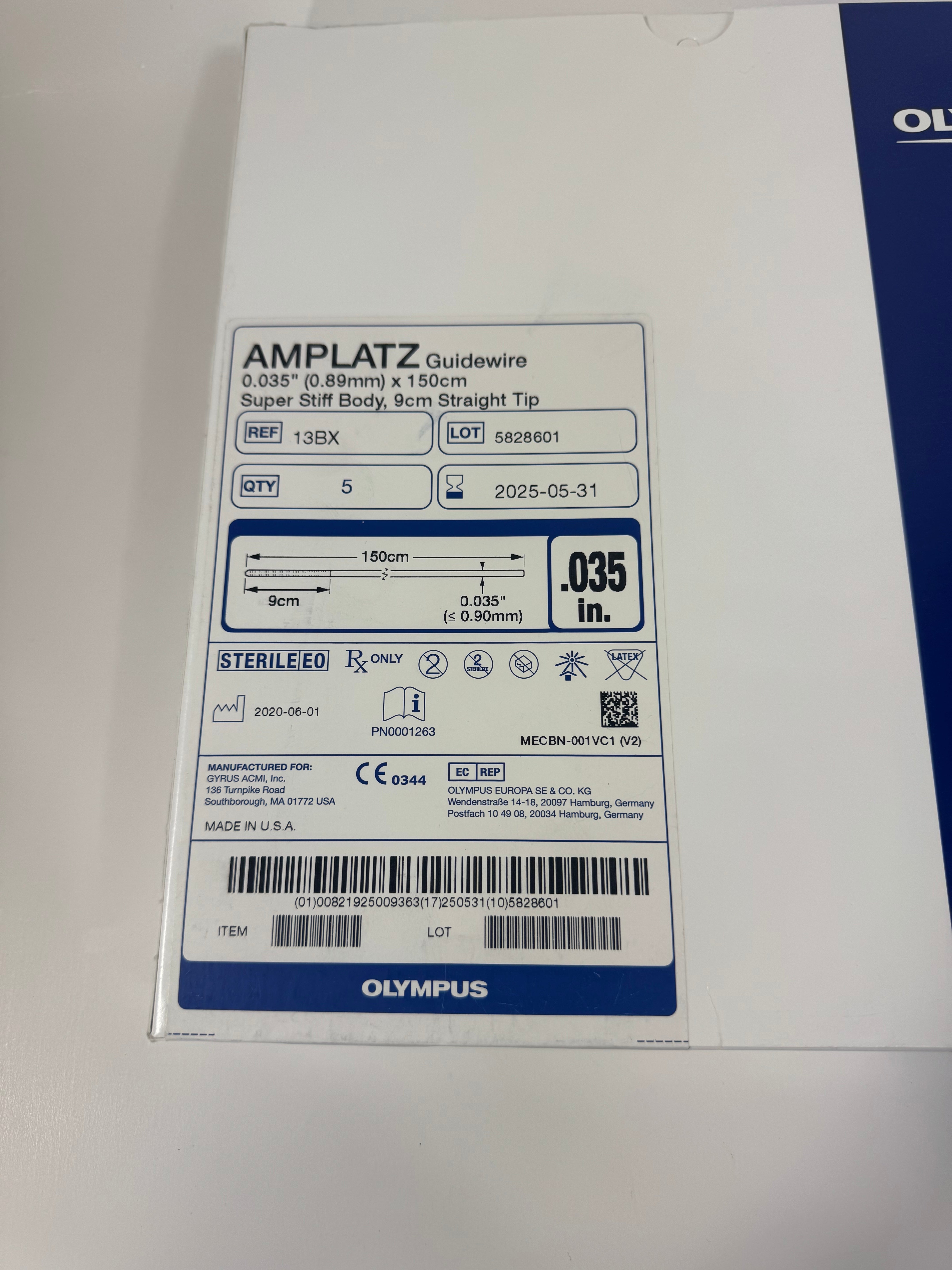 Olympus 13BX | Amplatz Guidewire 0.035 Straight Tip Each Urology