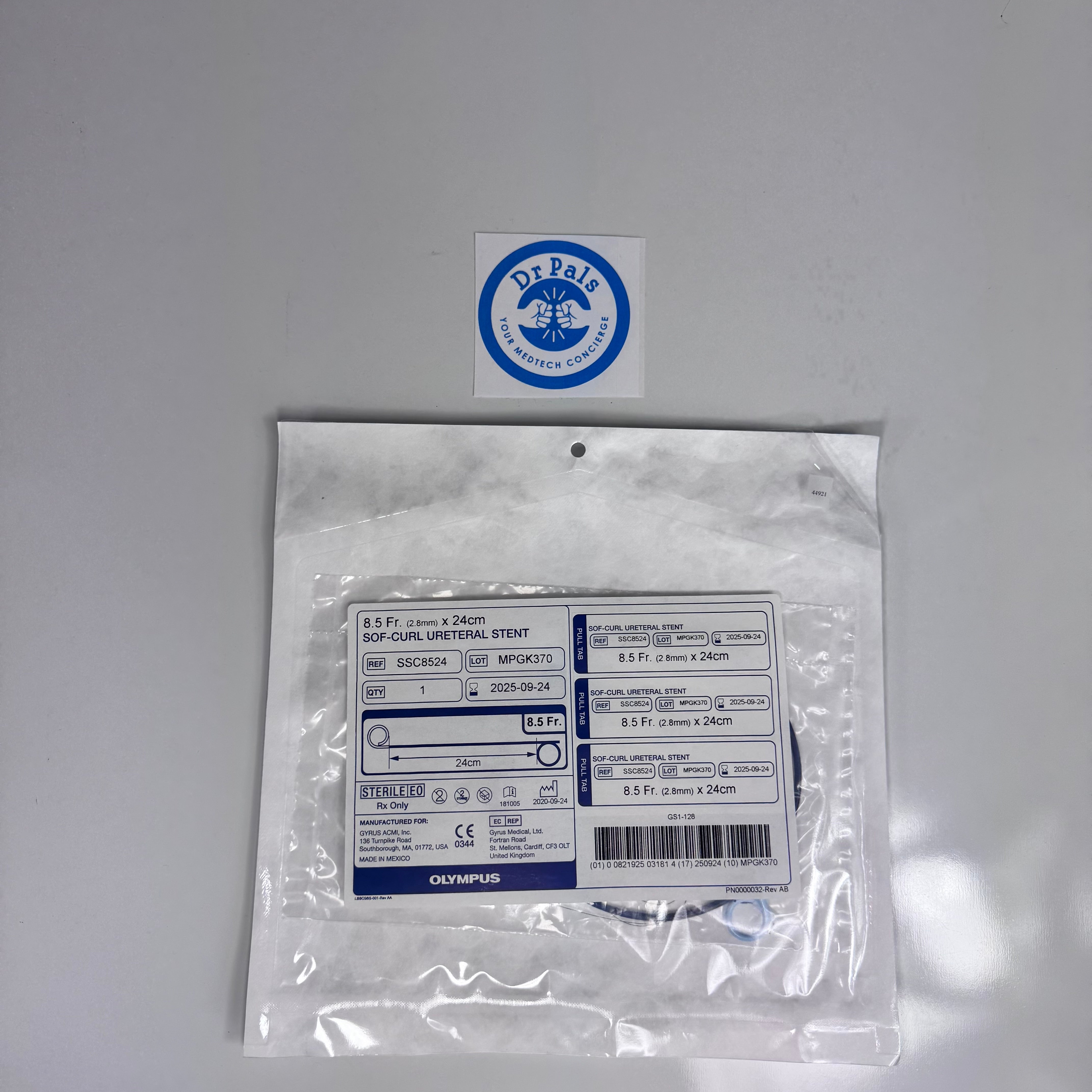 Olympus SSC8524 | Sof-Curl Ureteral Stent, 8.5 Fr x 24 cm OUT OF DATE