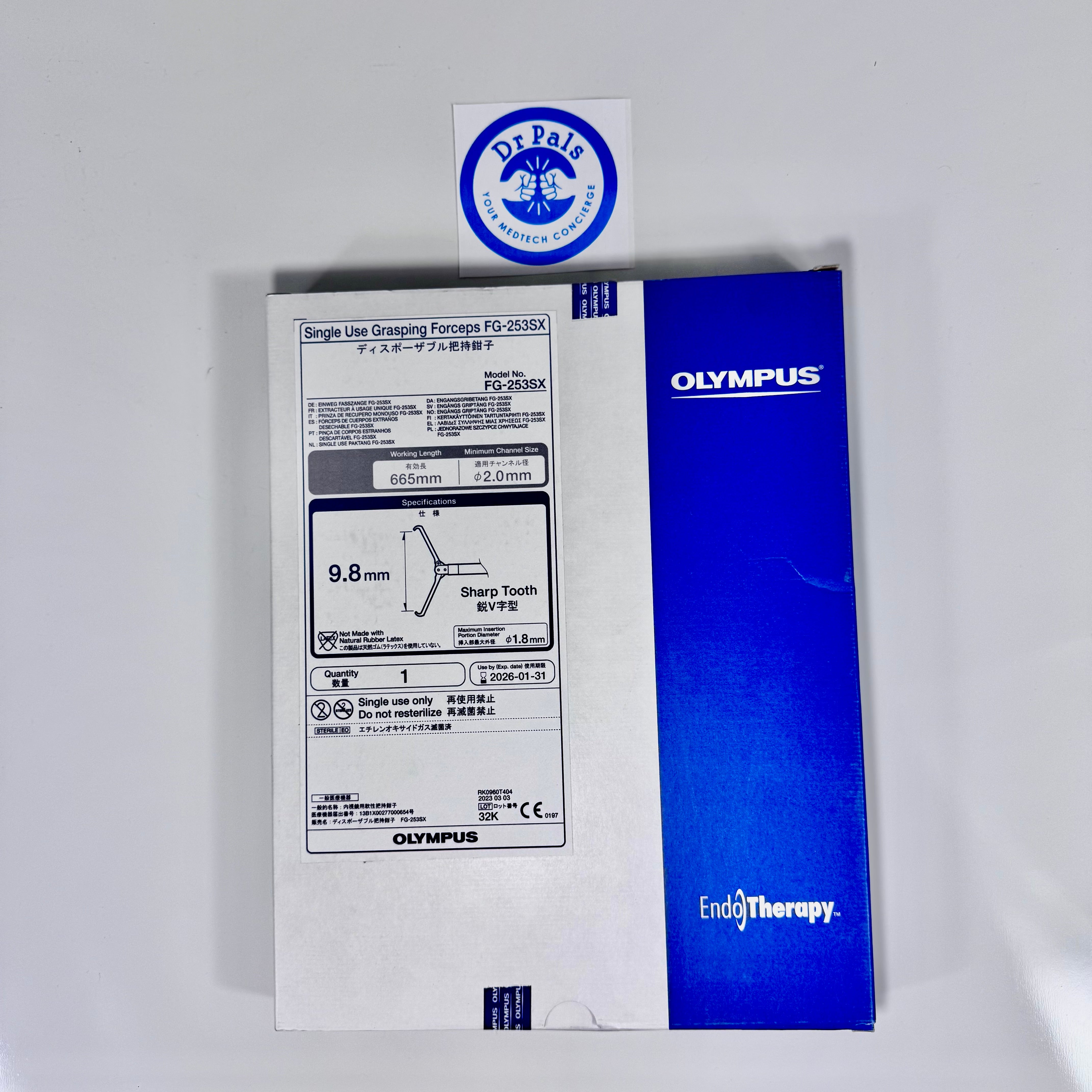 Olympus FG-253SX | Single Use Grasping Forceps, Sharp Tooth, 27-1/2 inch, 1/Box