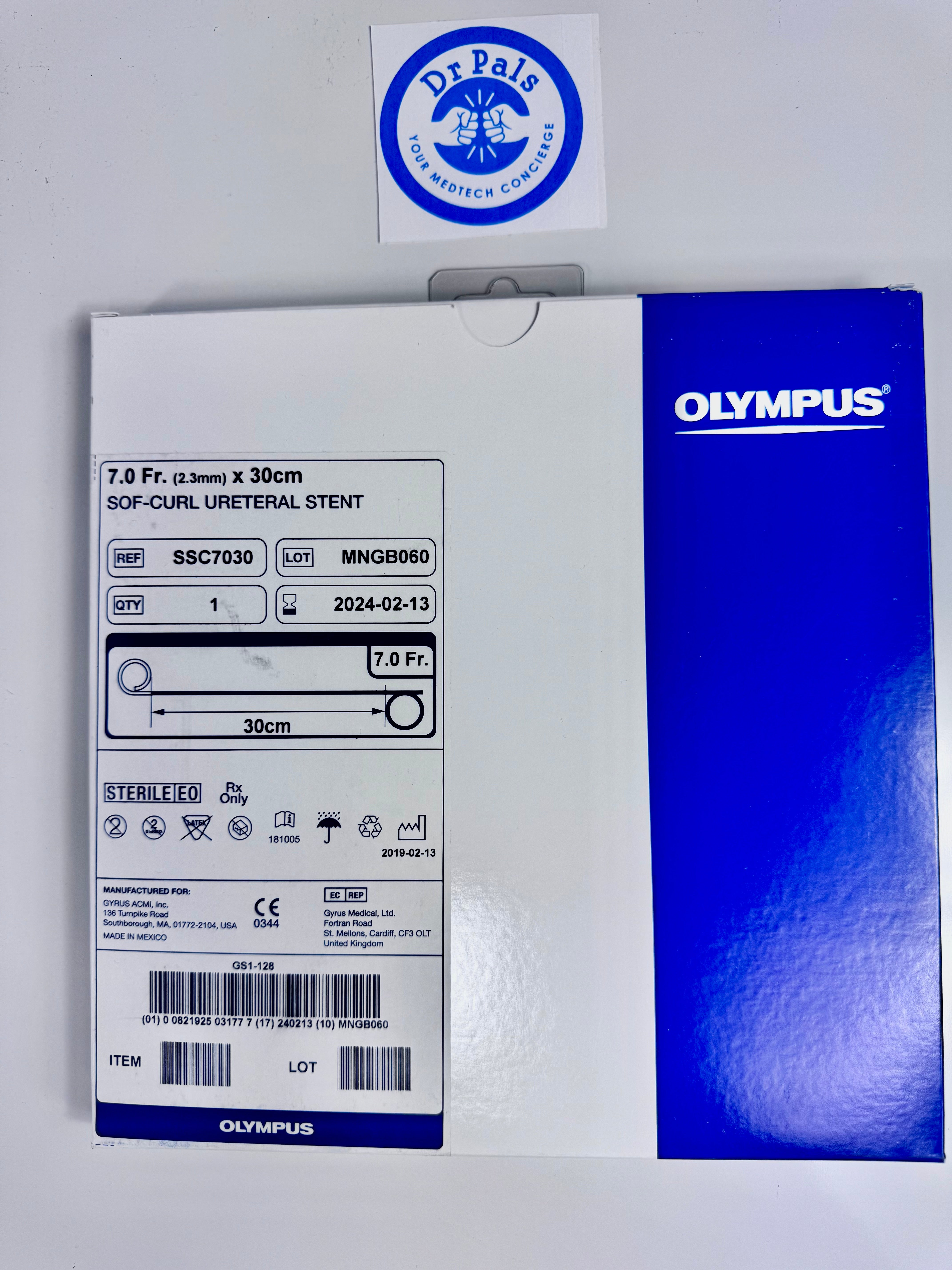 Olympus SSC7030 | Sof-Curl Ureteral Stent | 7 Fr x 30 cm Double-J Stent OUT OF DATE