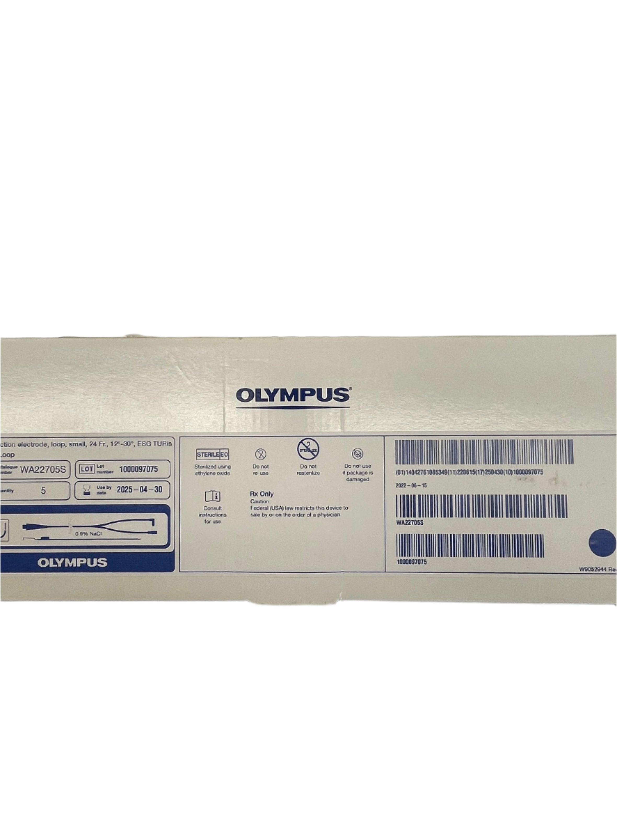 Olympus WA22705S:  HF- resection electrode, loop, small, 24 Fr., (12-30 degree), ESG, TURis PlasmaLoop.