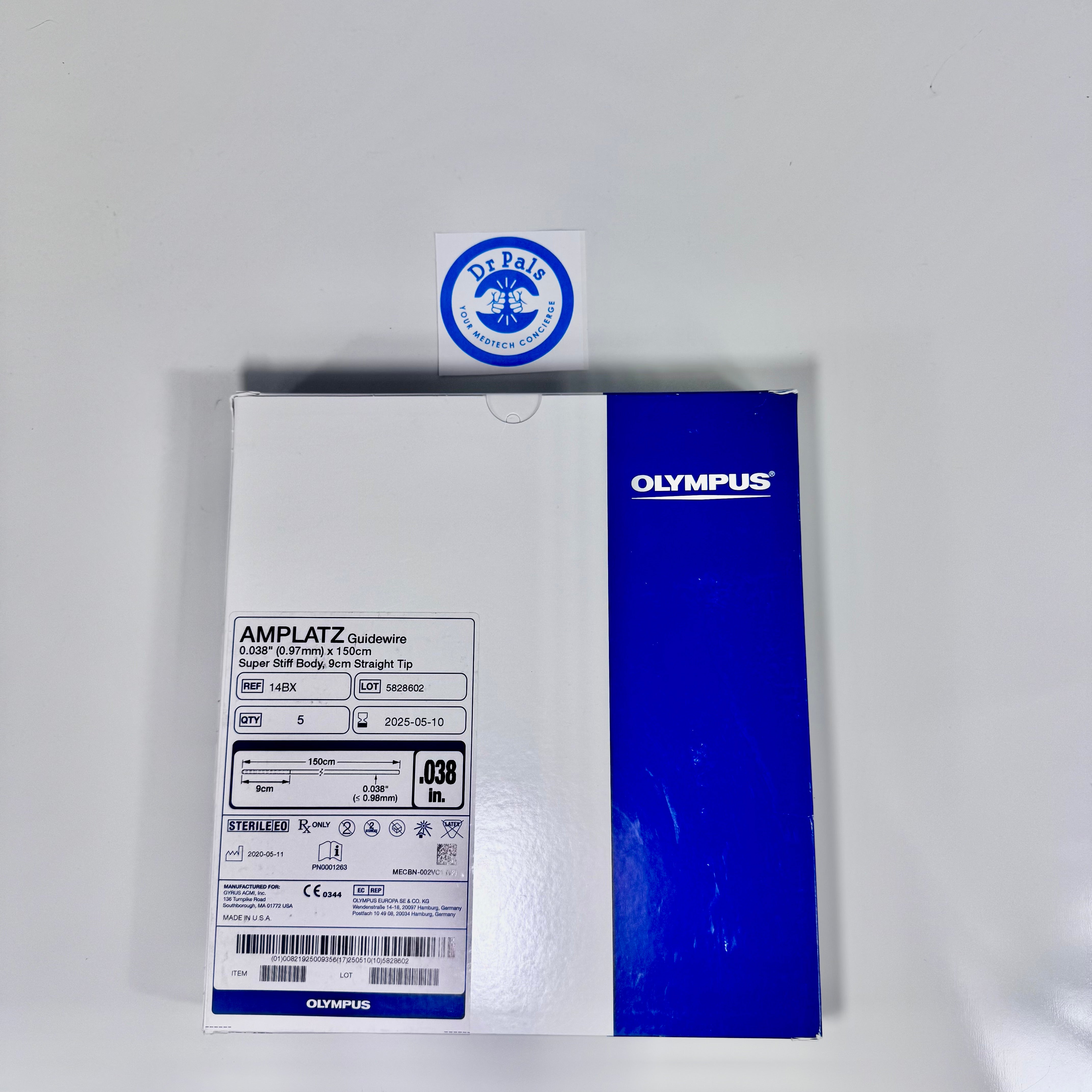 Olympus 14BX | .038 Amplatz Stiff Guidewire Box of 5 Urology